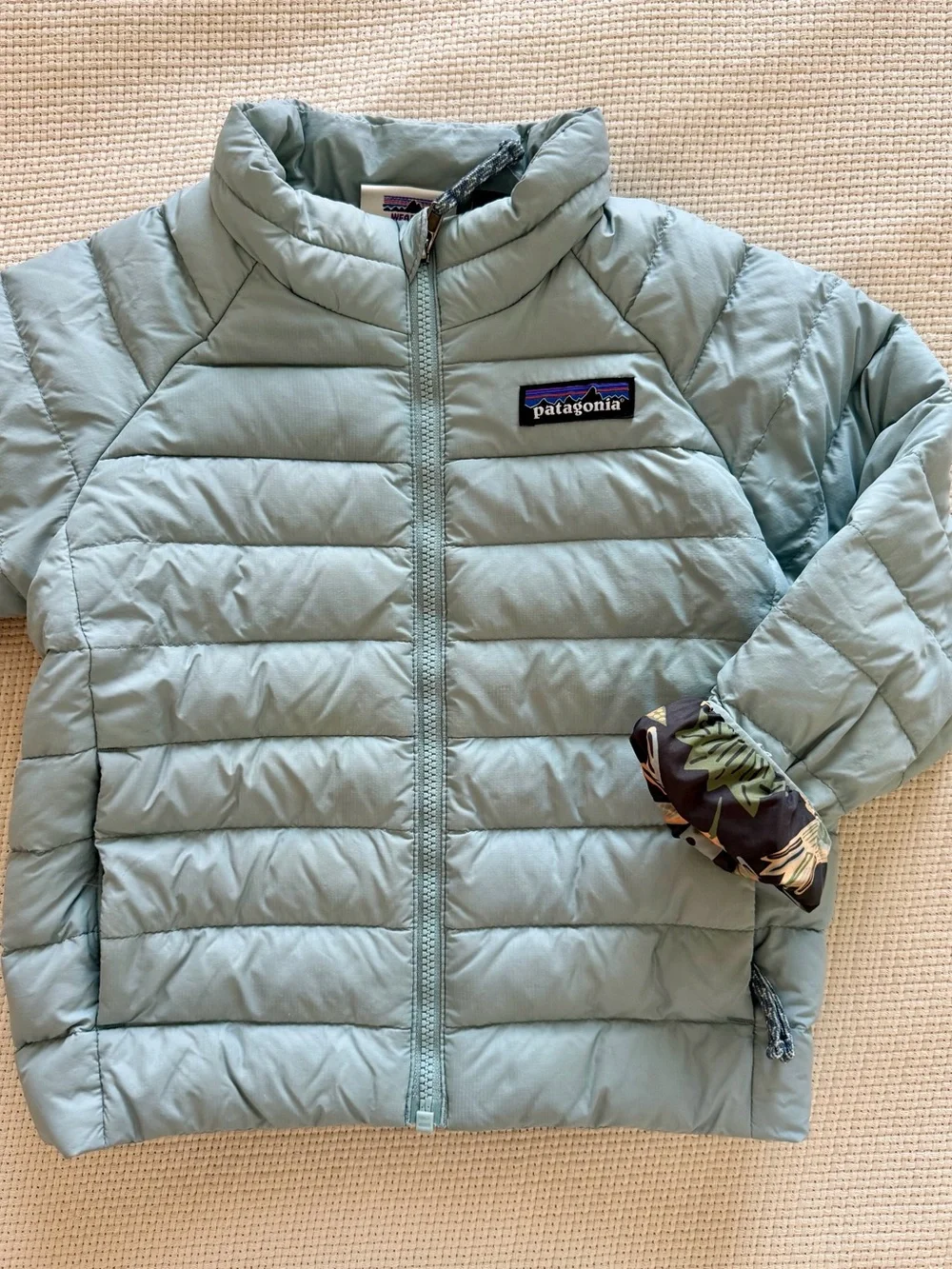 Patagonia Kids Light Aqua Quilted Puffer Jacket with Stand Collar